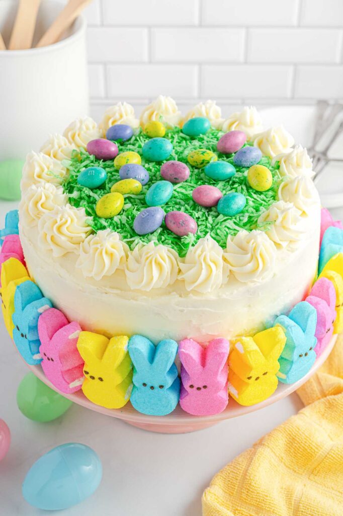 easy easter cake recipe with peeps and easter eggs