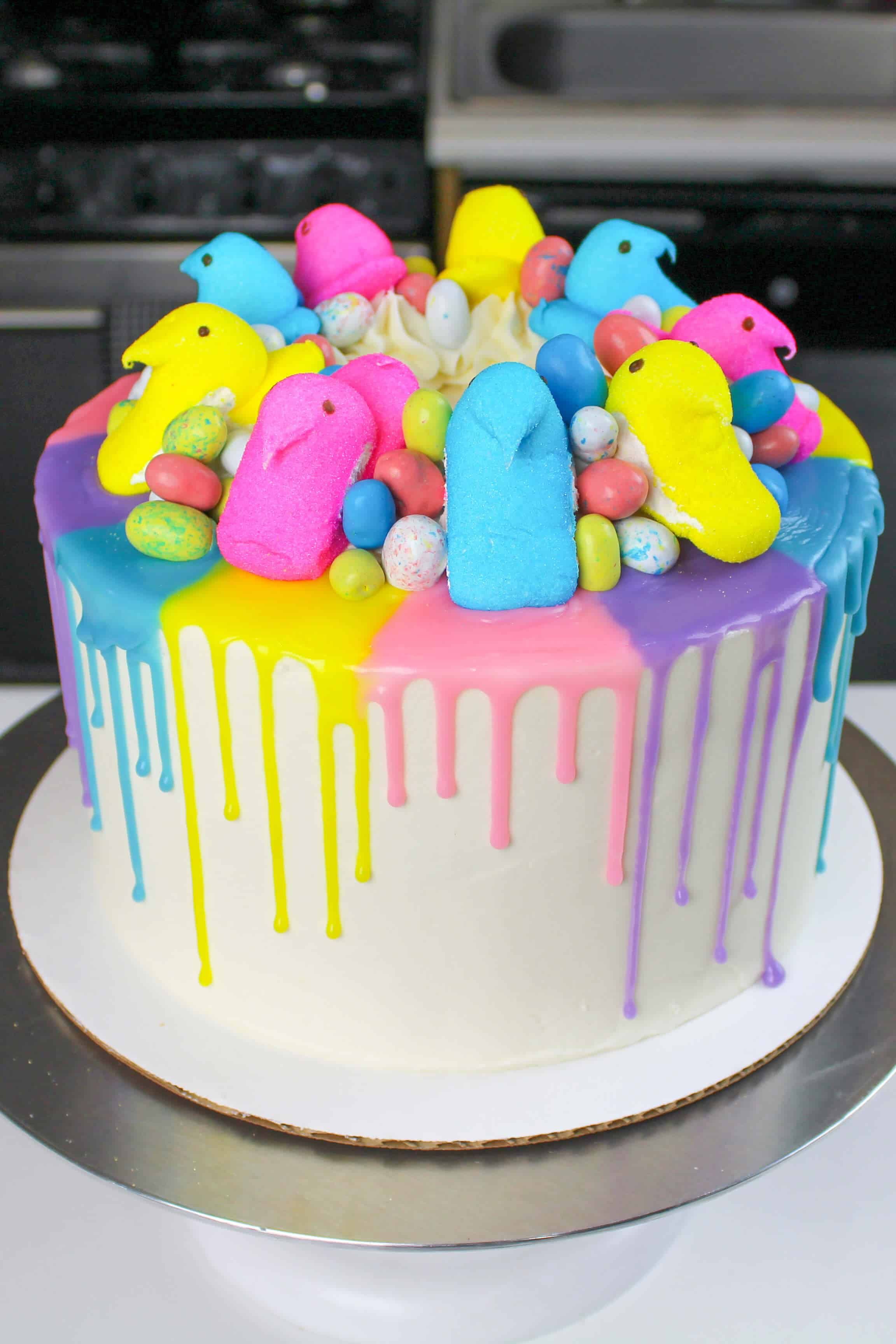 peeps drip cake recipe with easter peeps