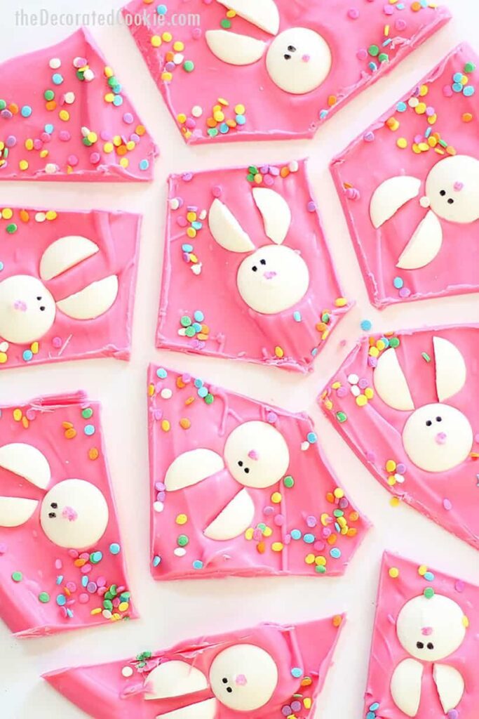 pink easter bunny chocolate bark