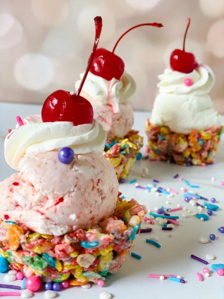 homemade fruity pebbles cereal bowl for mothers day dessert 