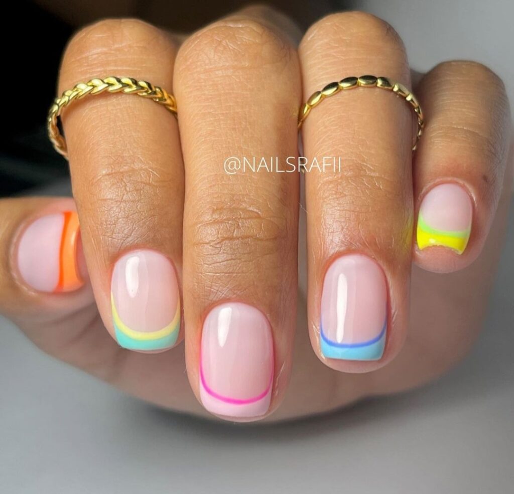 short nail with colorful tips