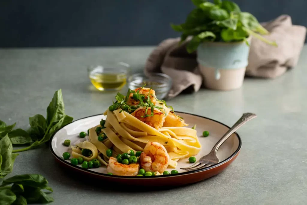 Lemon Fettuccine with Garlic Shrimps for lunch ideas for mothers day