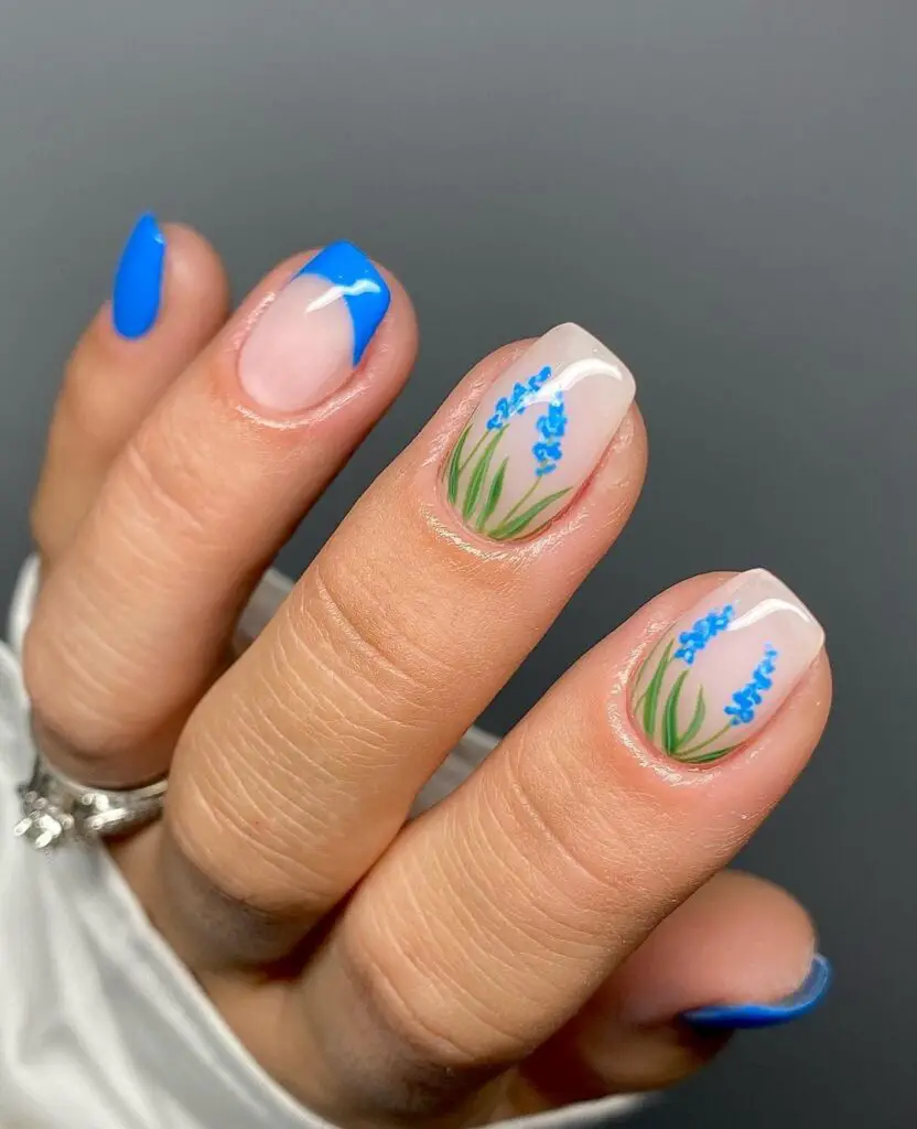 blue floral nails