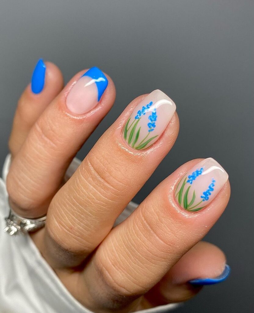 blue floral nails