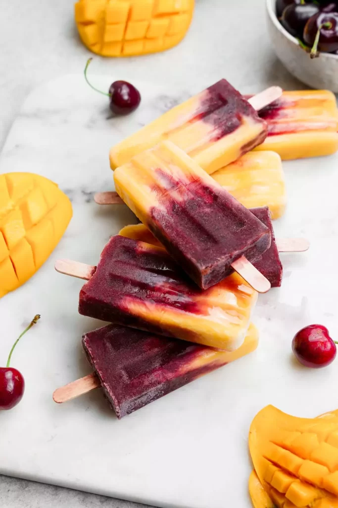 vegan cherry and mango popsicle for summer popsicle recipes