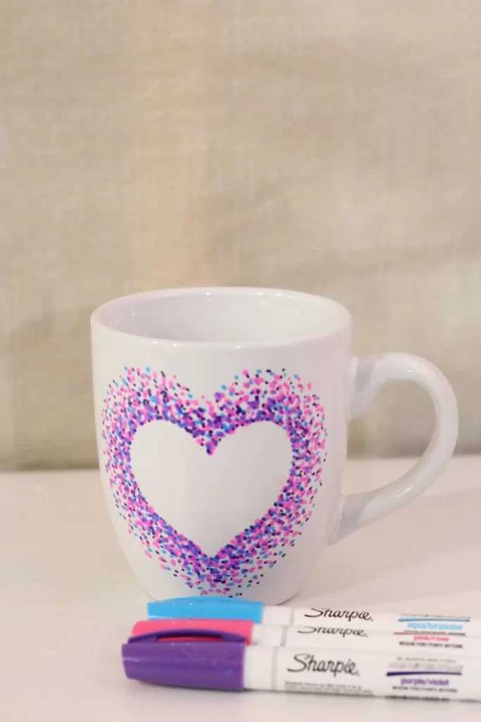 cute heart shaped mug with sharpies for mothers day gifts
