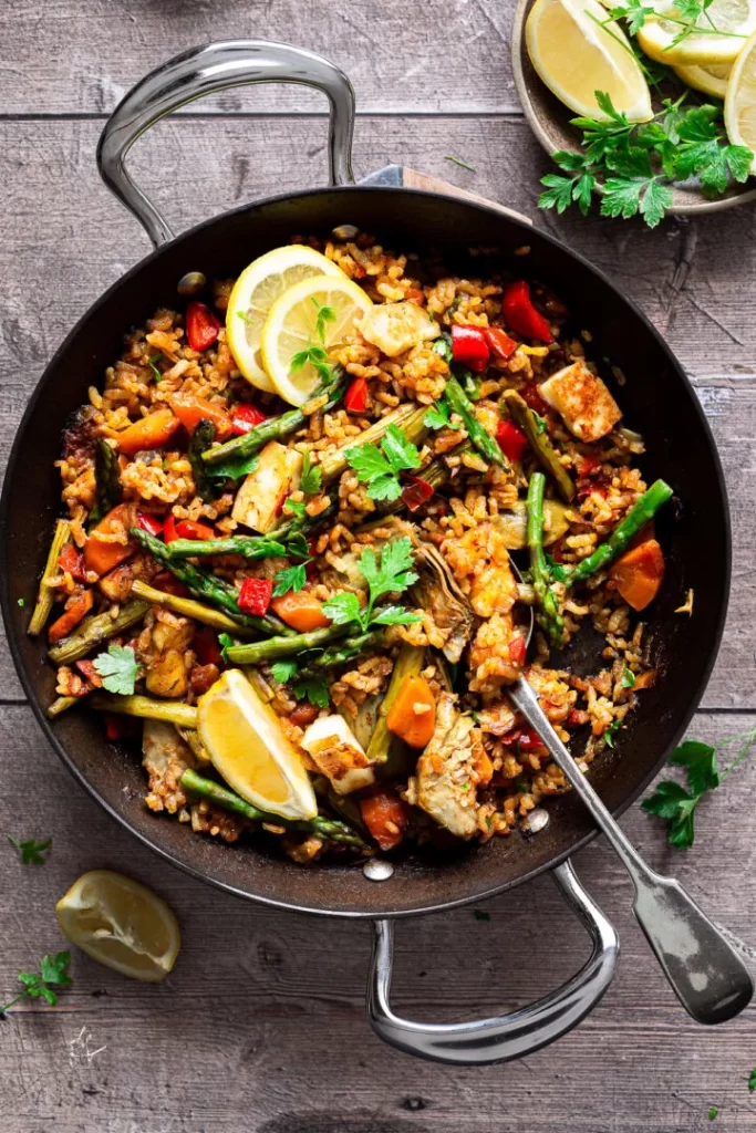 Vegetable Paella with Halloumi for mothers day recipe ideas
