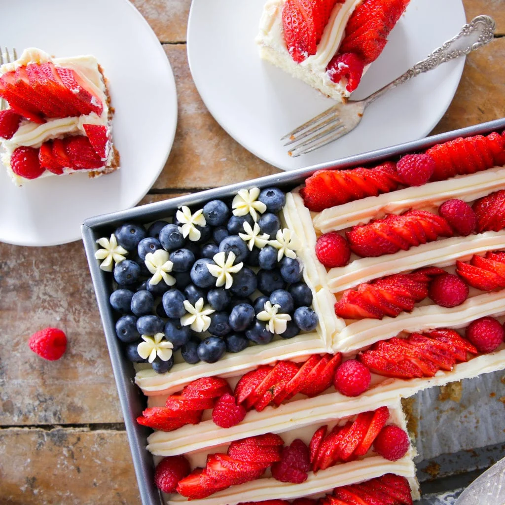 American Flag Cake with Lemon Swiss Meringue Buttercream 4th of july desserts