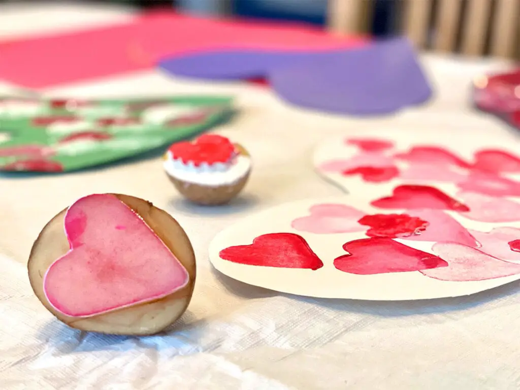 DIY heart potato stamp craft ideas for kids and preschoolers