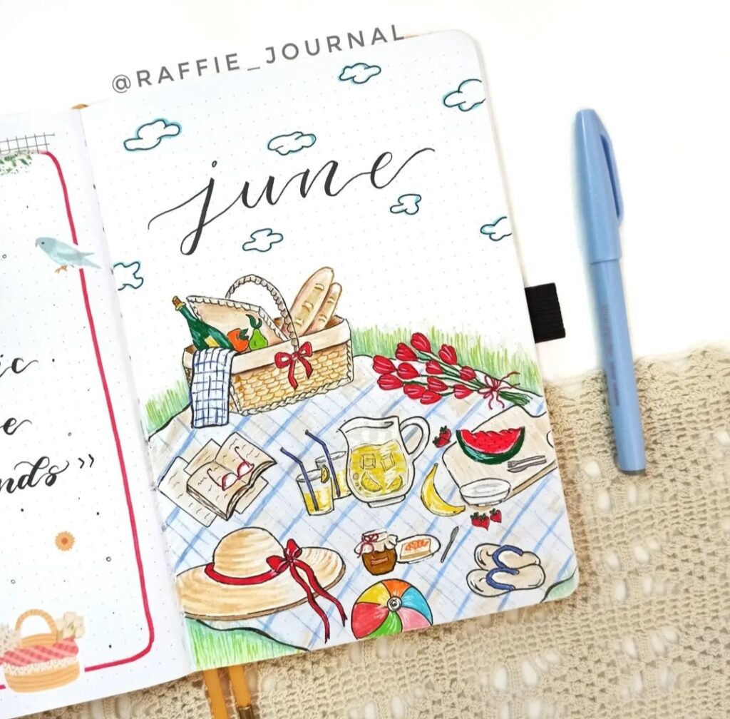 picnic theme june bullet journal cover