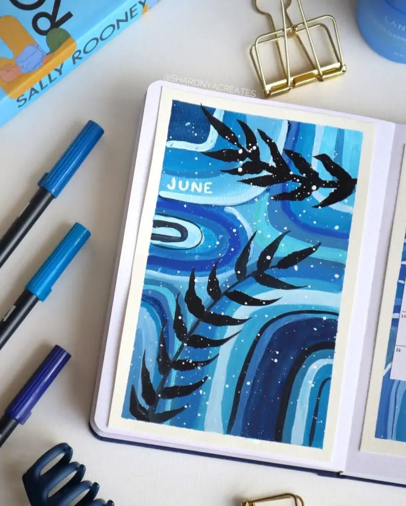 blue abstract june bujo cover