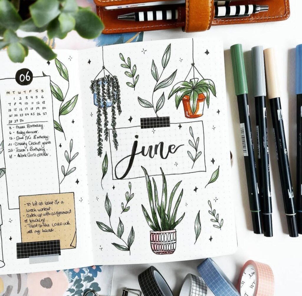 planter theme June bullet journal cover