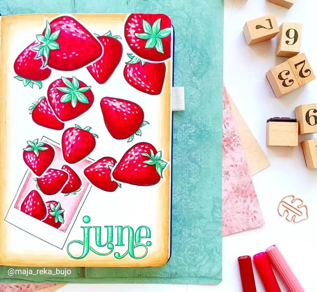 strawberry June bullet journal theme