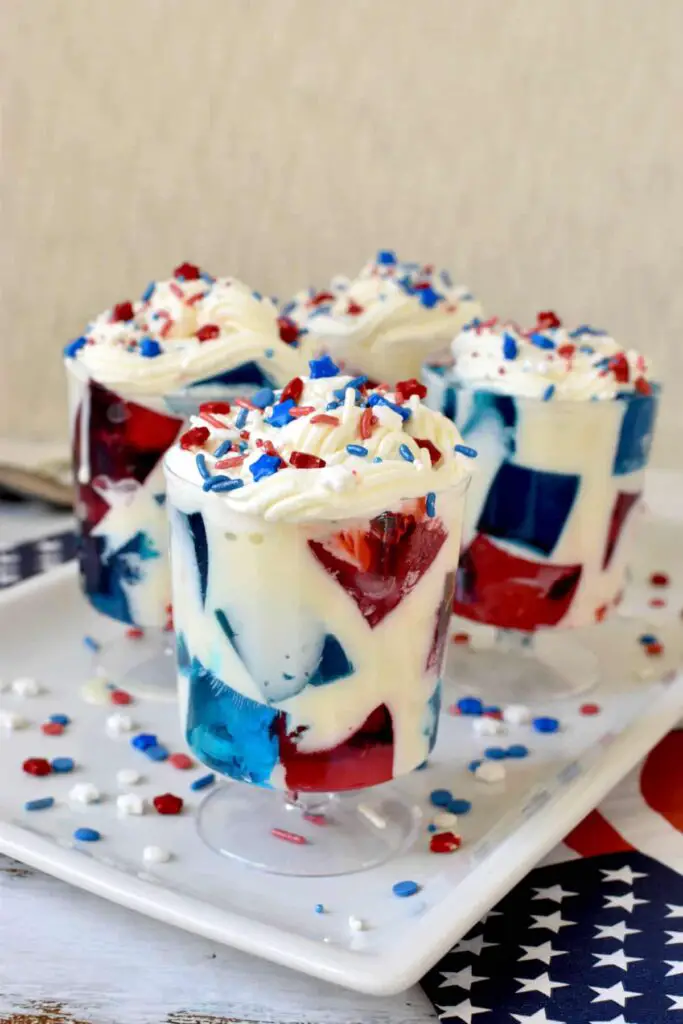 Red, white, and blue party food - Jello cups 