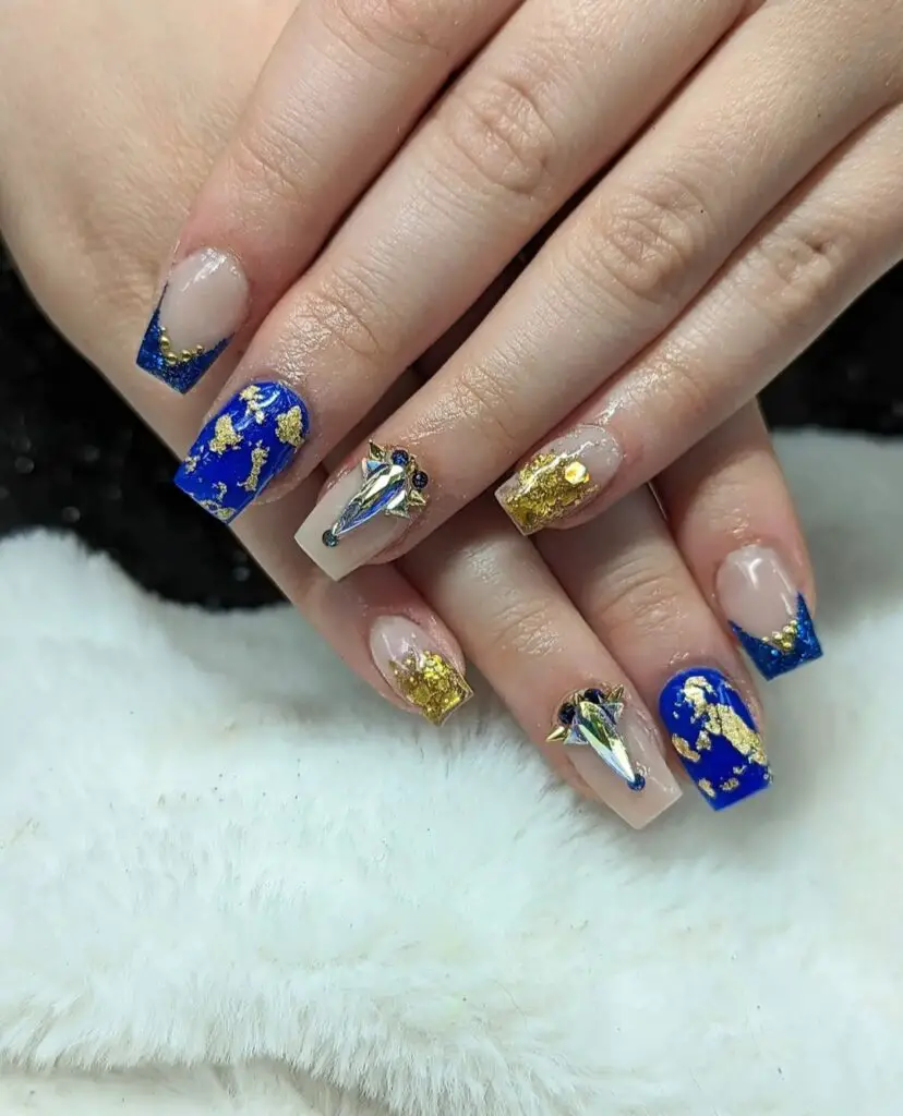 blue and gold nail designs for graduation nail ideas