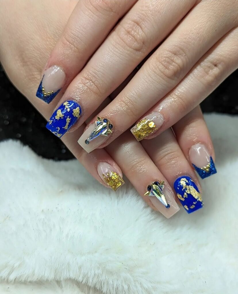 blue and gold nail designs for graduation nail ideas