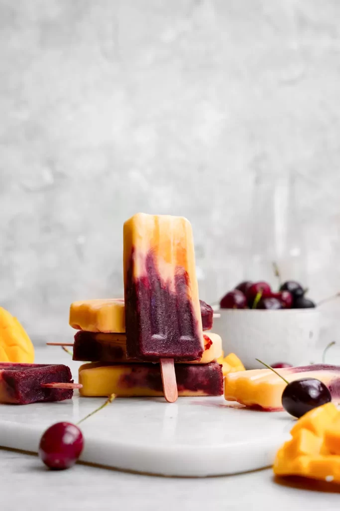 Cherry Mango Popsicles - fruit yogurt popsicle recipes