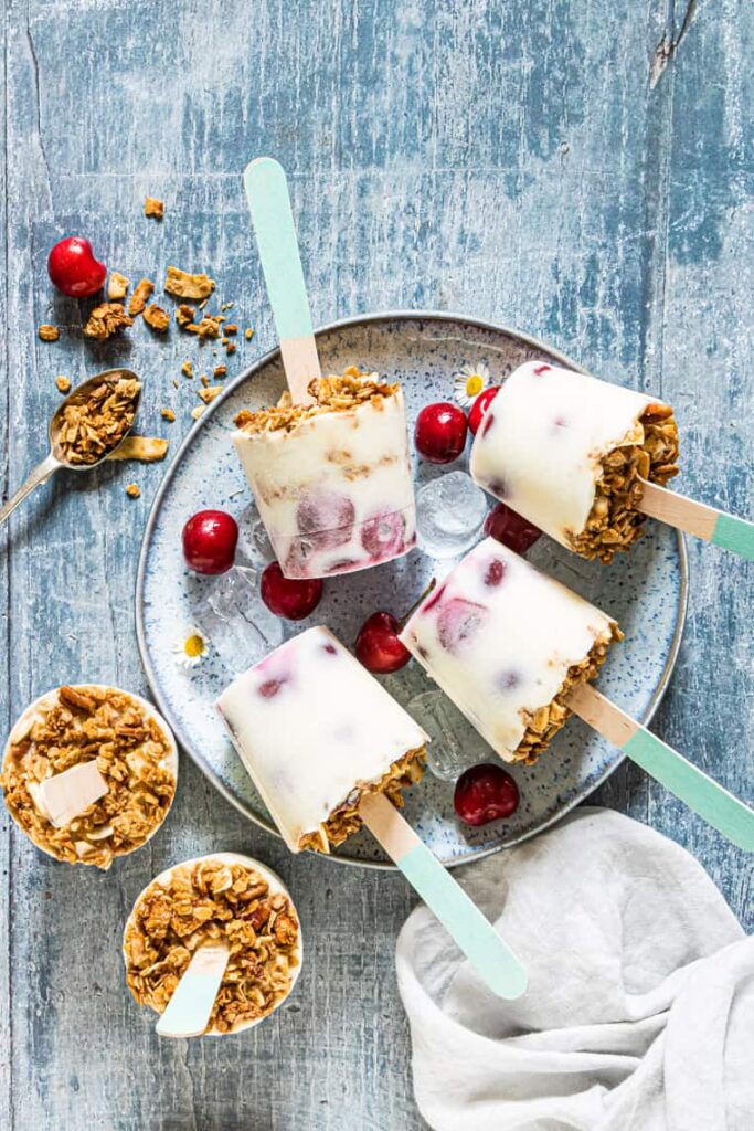 Yogurt Popsicles with cherry fruit