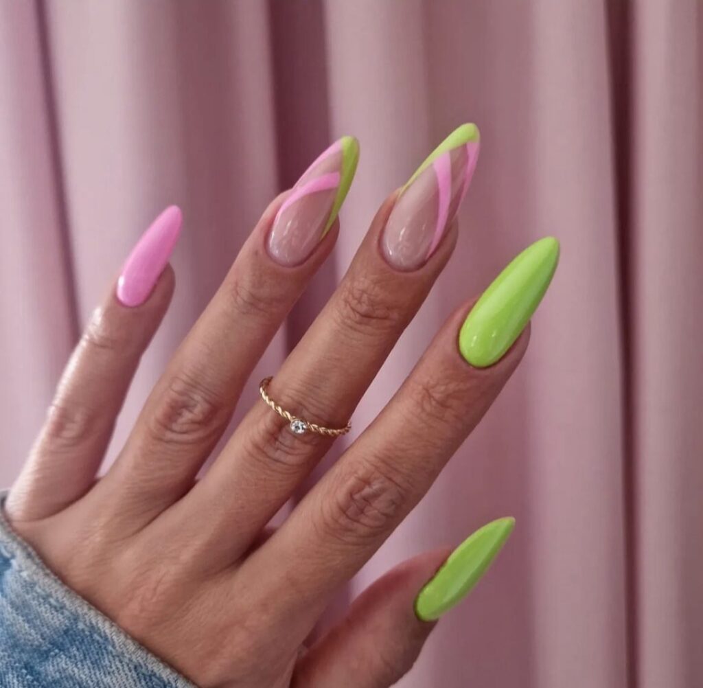 graduation day nail ideas with pink and green designs