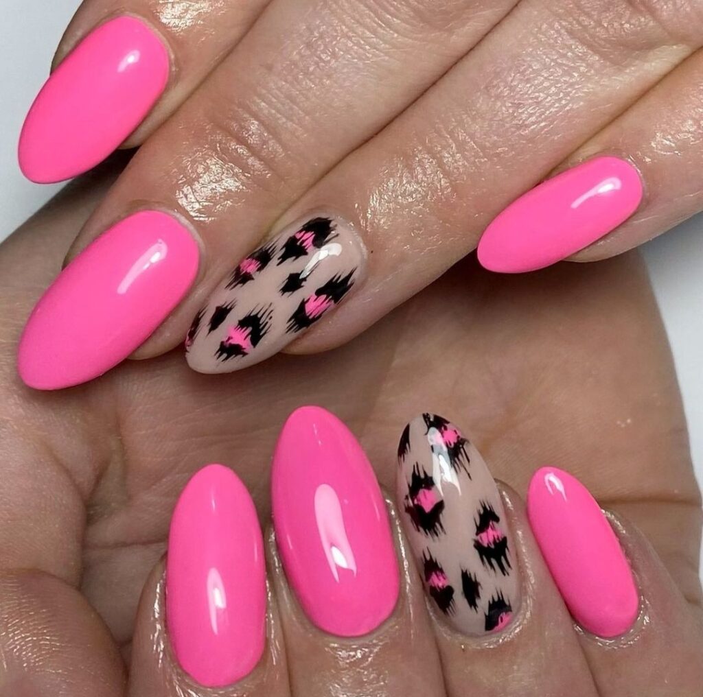 leopard print pink graduation nail designs