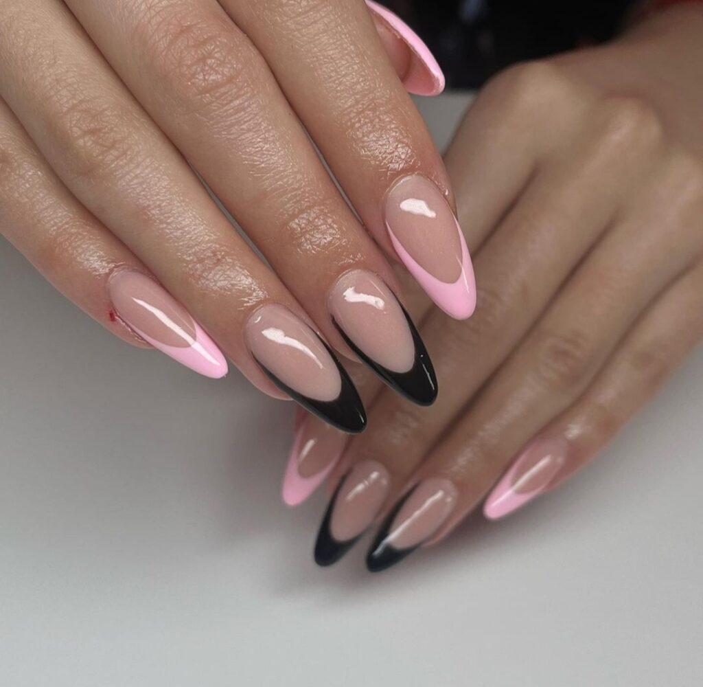 pink and black nail tips  for graduation nail ideas 2023