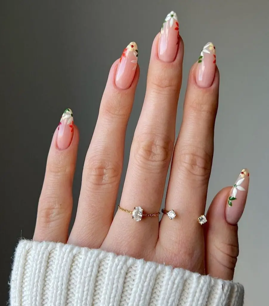 simple and cute floral nail tip designs for graduation nail ideas