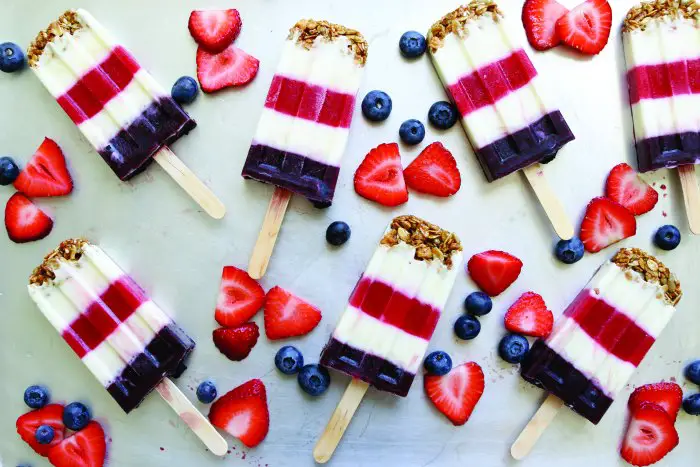 Red, white and blueberry frozen yogurt pops 4th of july desserts