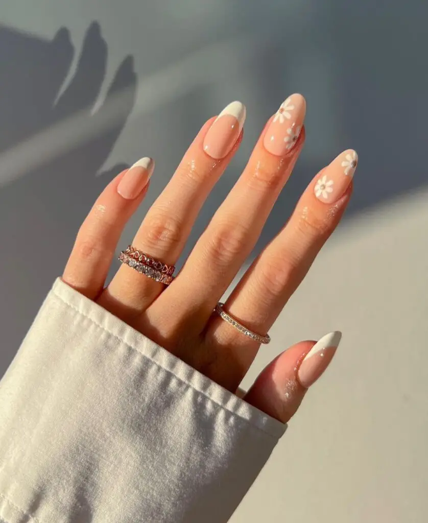 Simple french tip with floral design