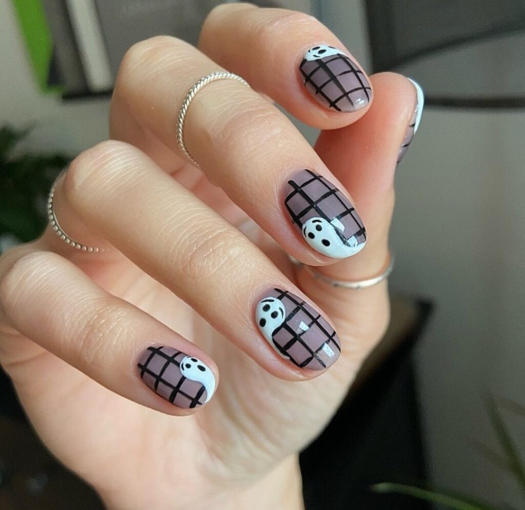 Ghostly Gingham for Halloween nail designs