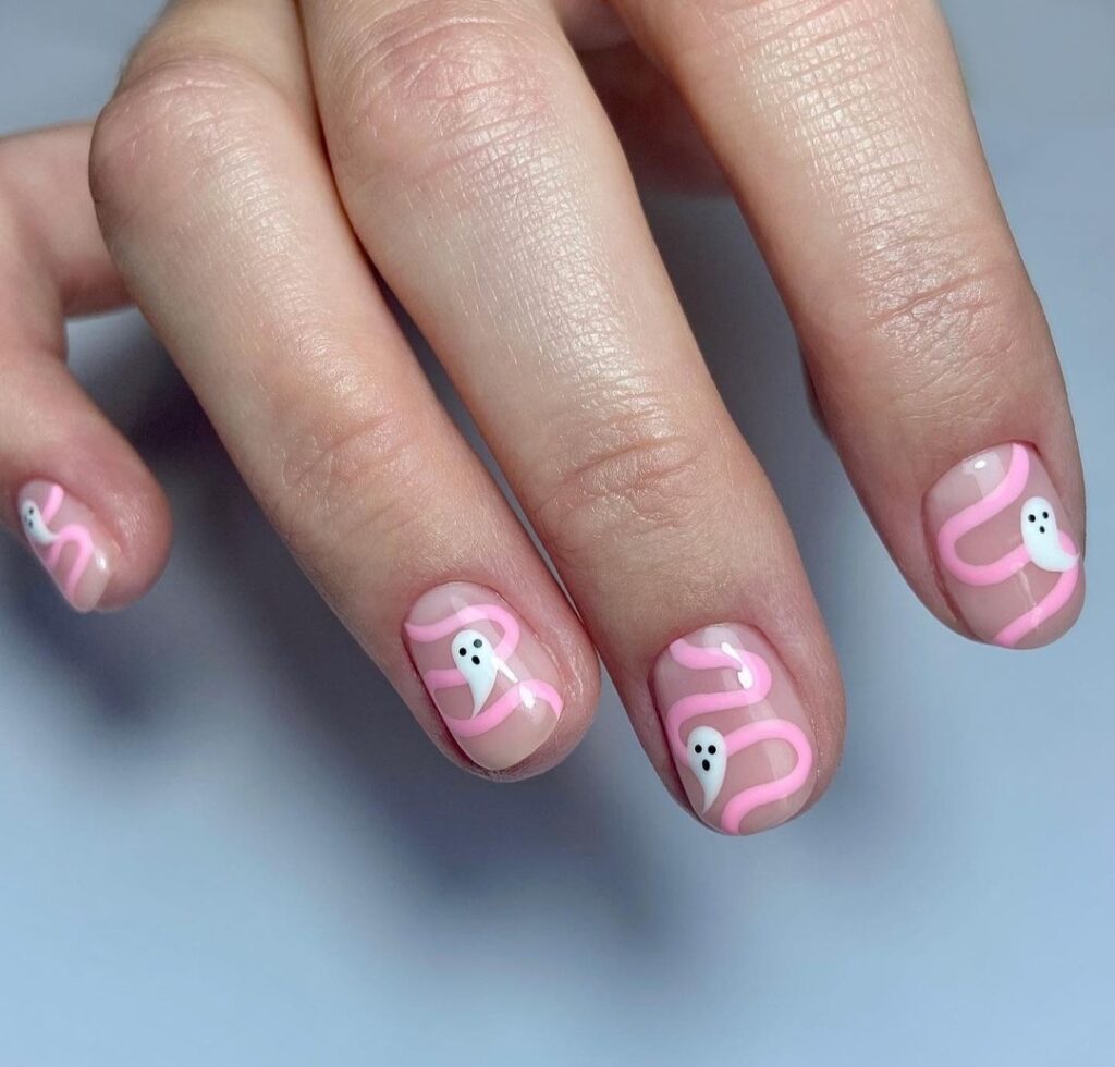 simple pink Halloween nail designs 
