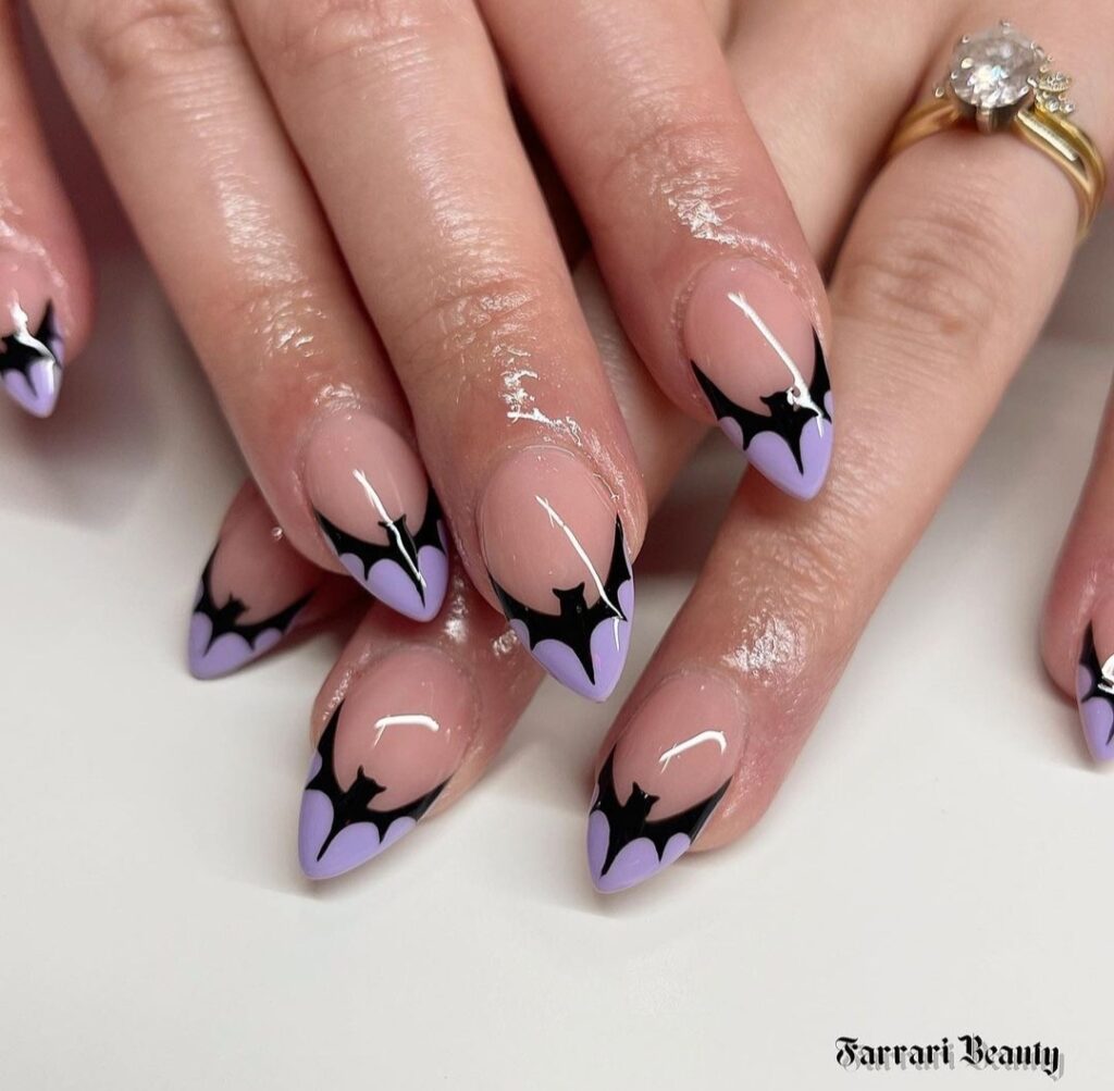 simple and easy Halloween nail designs with bats 