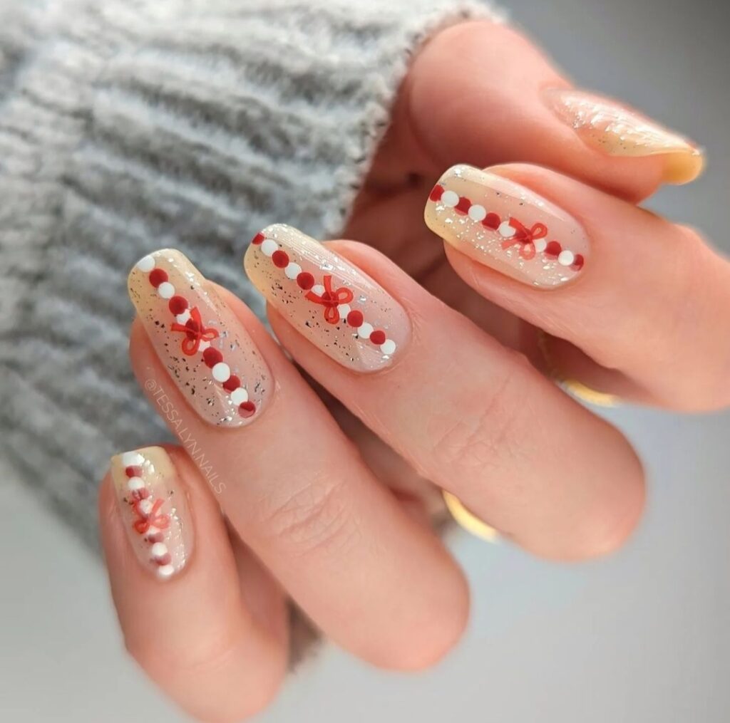 Velvet Ribbon Chic - Christmas nail designs 