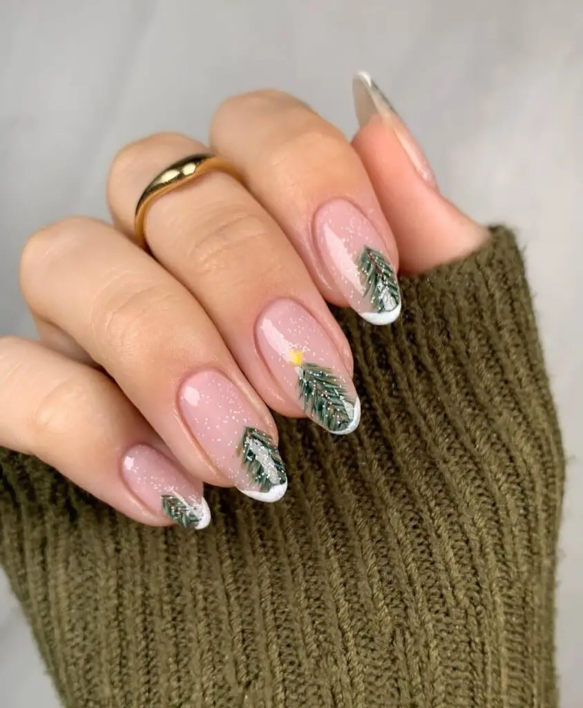 Glowing Christmas Forest nail designs 