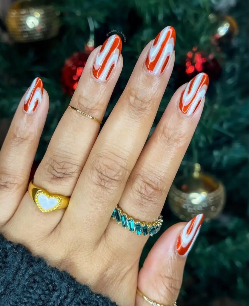 Red and white Christmas nails