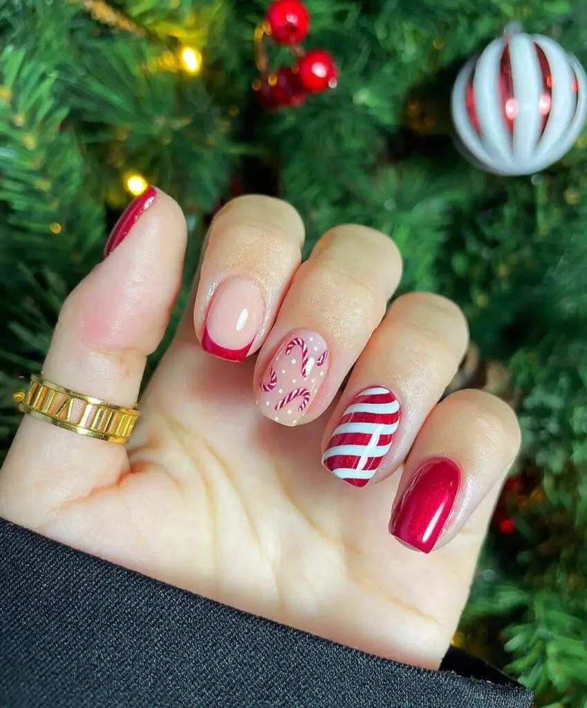Candy cane dreams for Christmas nail designs 