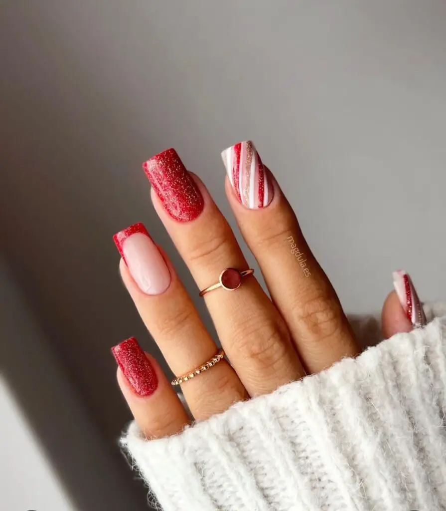 Royal Red Velvet Christmas nail designs 