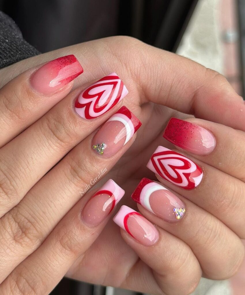 red and pink nail art ideas for valentines day nails designs