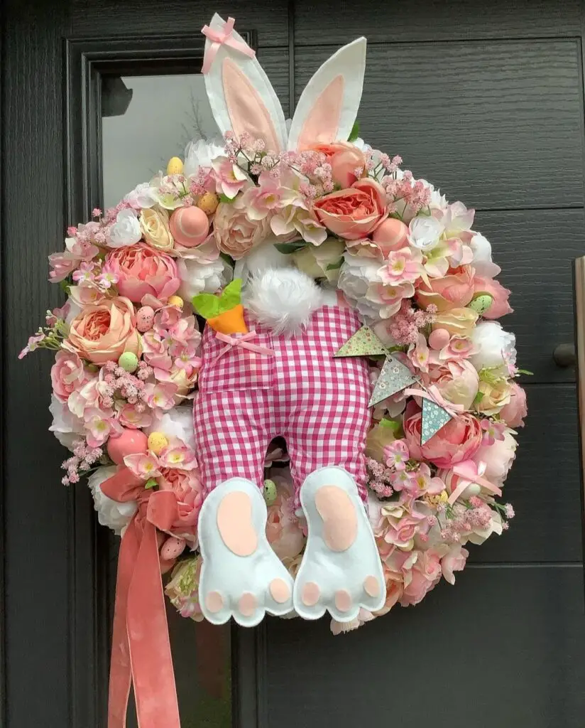 Cute bunny and floral Easter wreaths