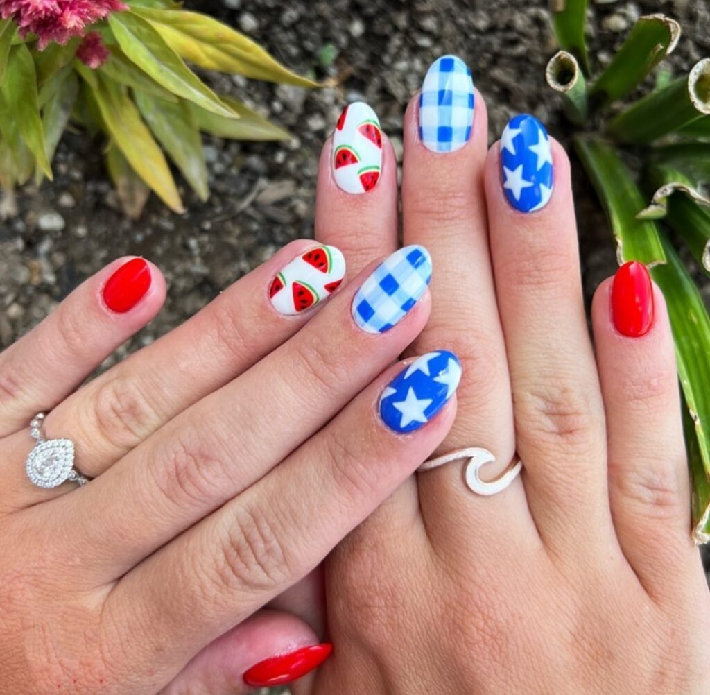 red white and blue nails