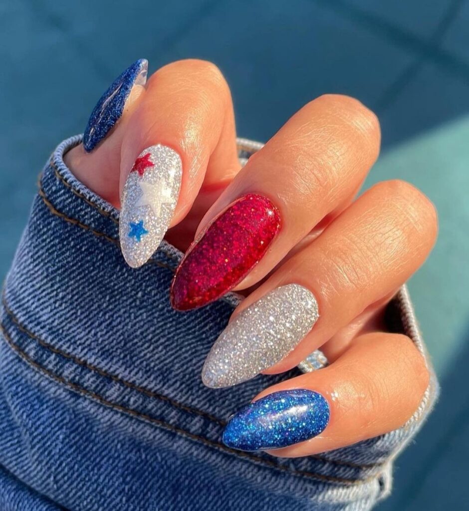 red white and blue nails