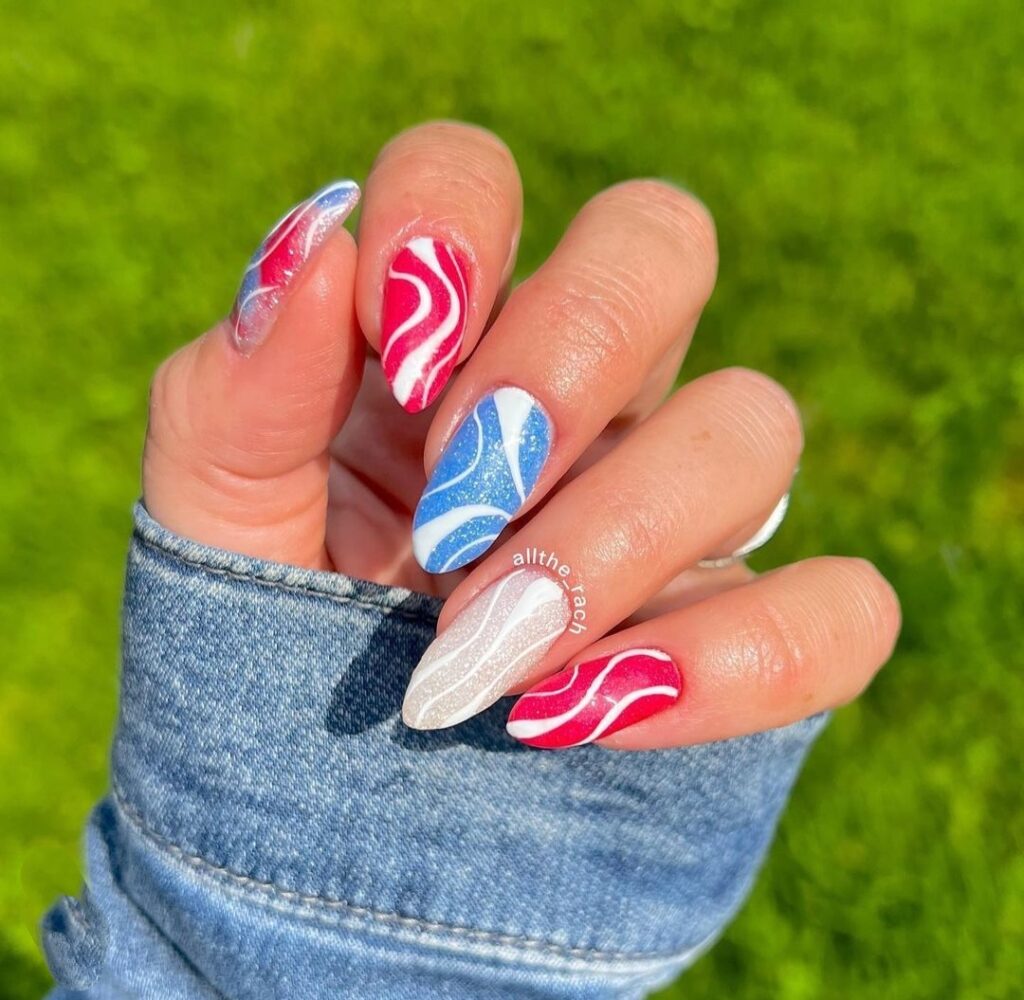 red white and blue nails