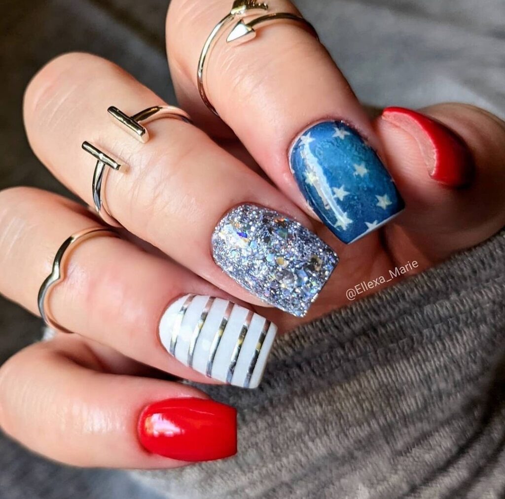 red white and blue nails