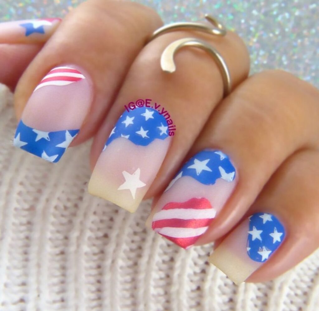 red white and blue nails