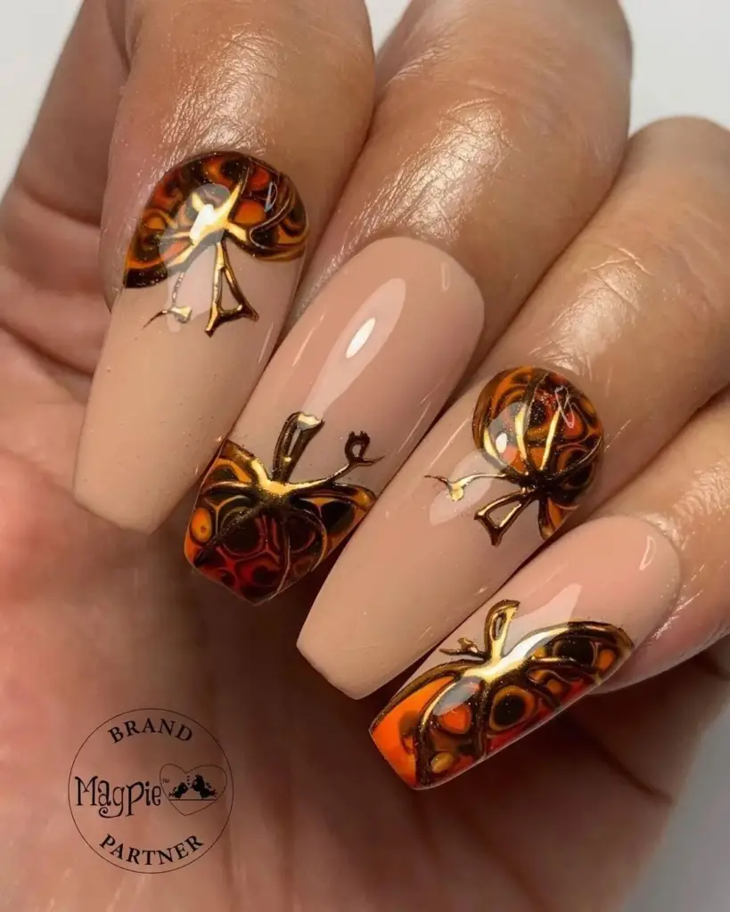 Pumpkin Nail design 