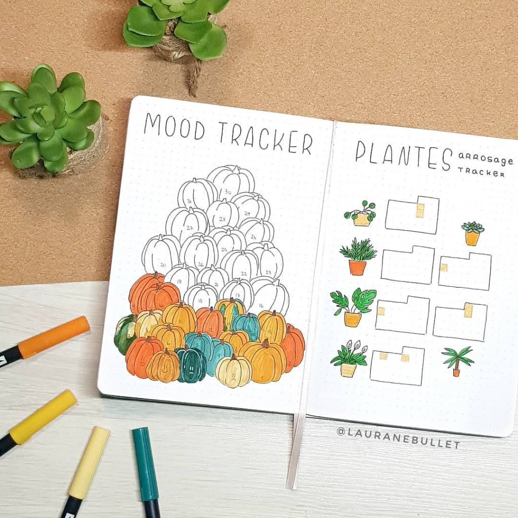 Halloween bullet journal mood trackers