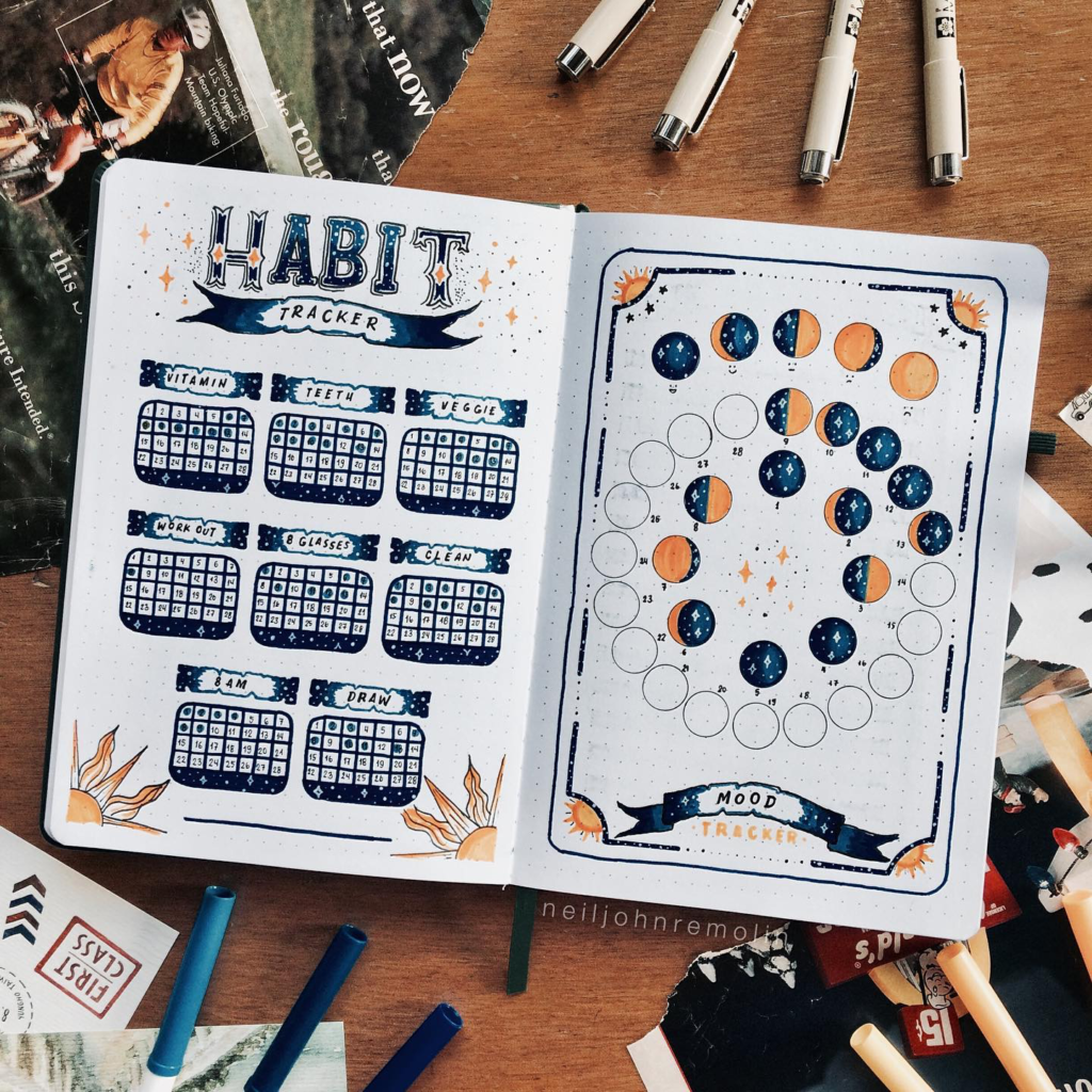 Halloween bullet journal mood trackers