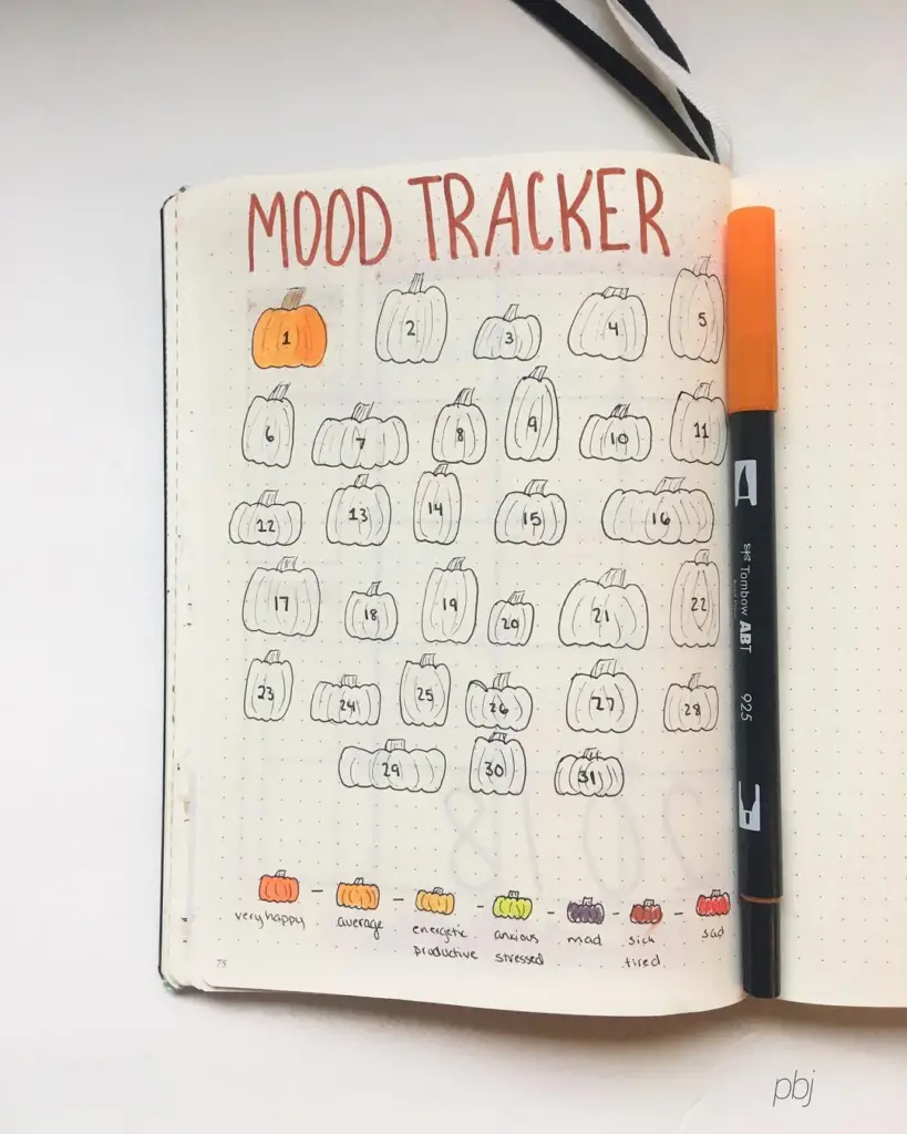 October bullet journal mood tracker