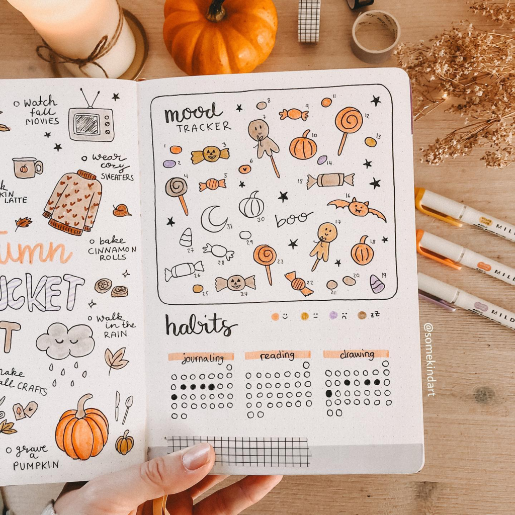 October bullet journal mood tracker