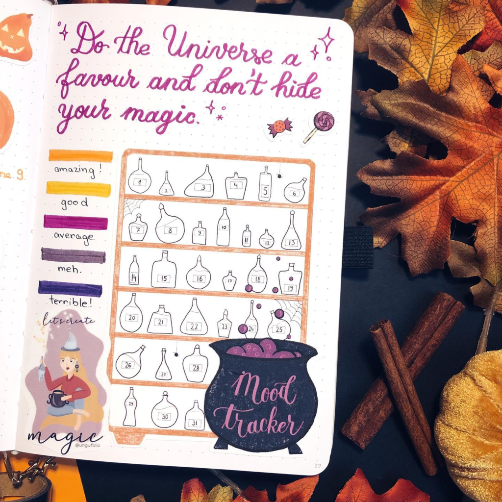 Halloween bullet journal mood trackers