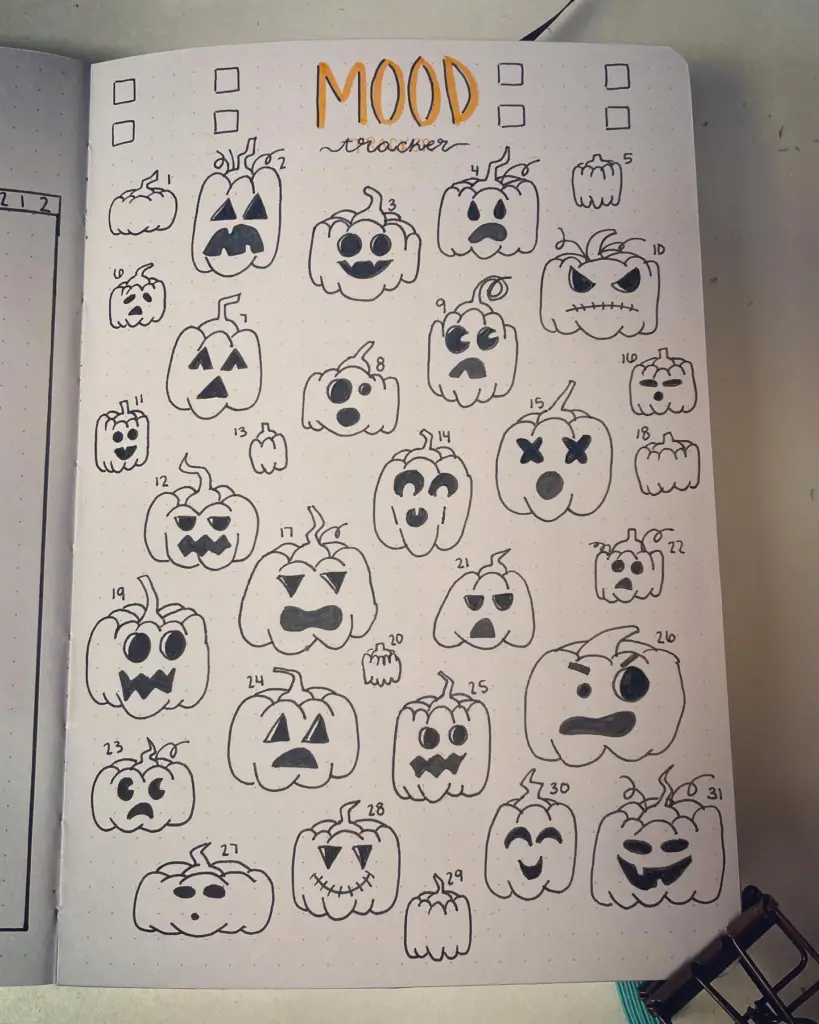 Halloween bullet journal mood trackers